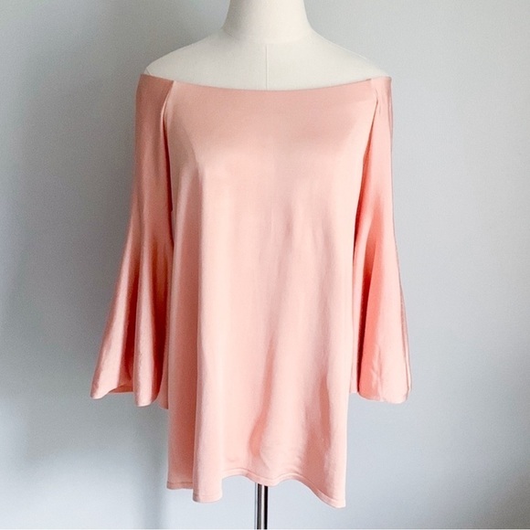 NWOT Zara knit bell sleeve off shoulder top pink size large - Picture 1 of 7